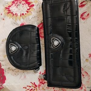 Brighton Black Croc-Embossed Wallet with Silver Accents